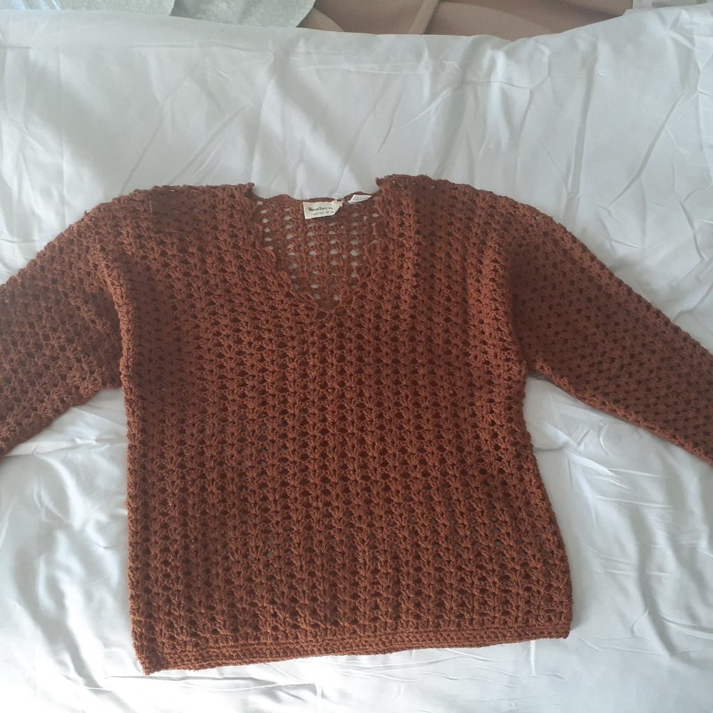 Weathervane Vintage 9's Y2K 100% silk Hand Knit Top Burnt Umber